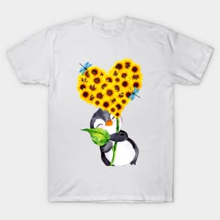 Penguin Heart Sunflower T-Shirt